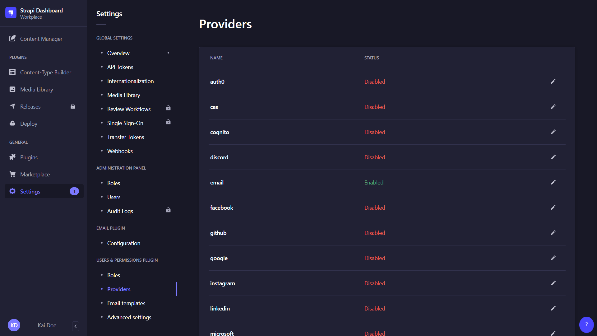 Providers interface